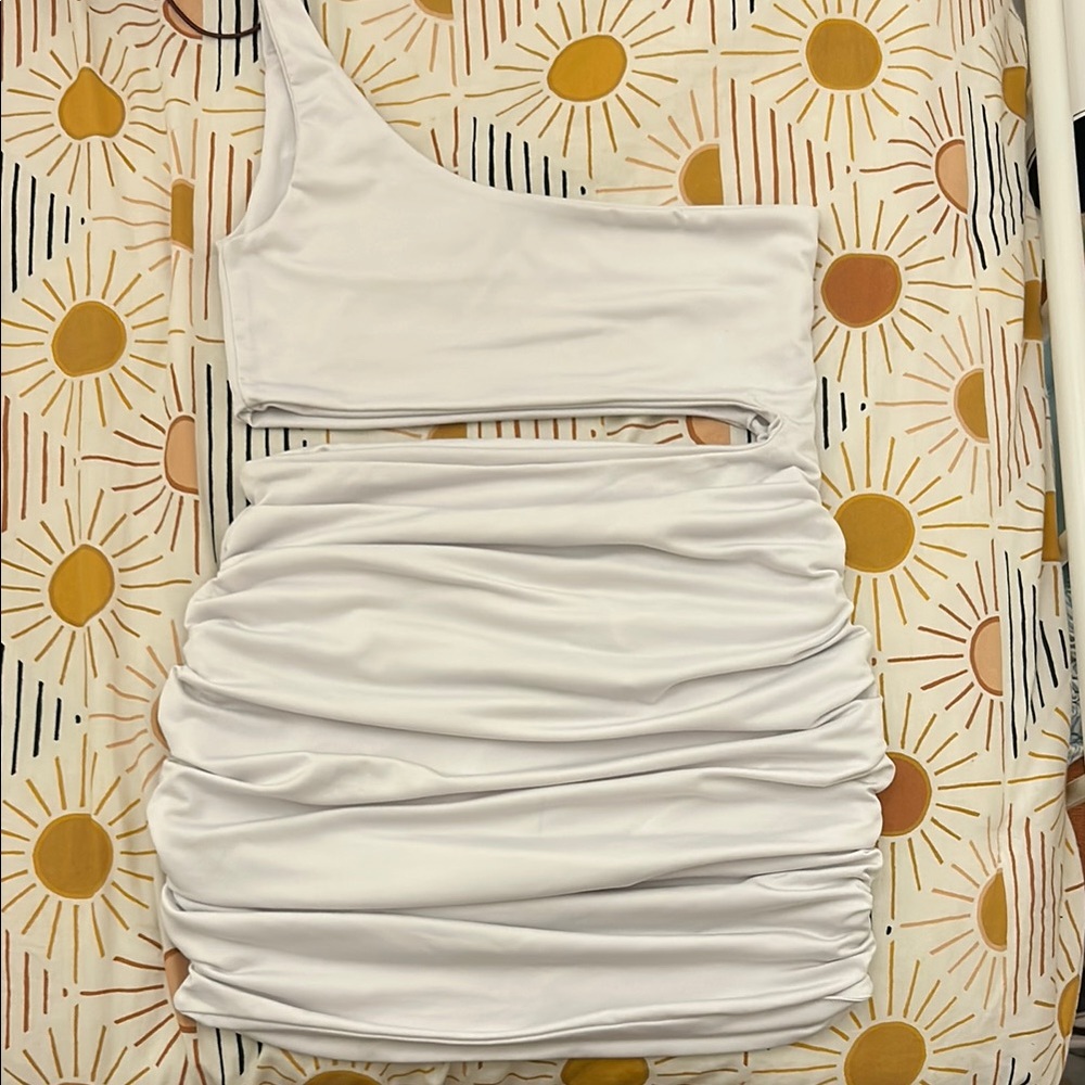 White Ruched One-Shoulder Bodycon Dress